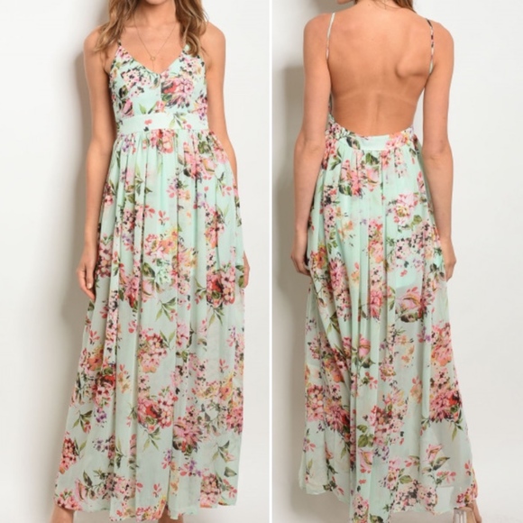 Dresses & Skirts - LAST 1!  MINT OPEN BACK FLORAL MAXI!